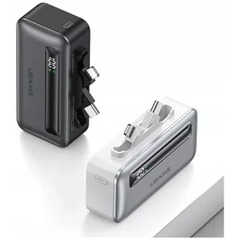 Powerbanka USAMS XB-Series CD233 5000mAh PD 20W s USB-C / Lightning kabelem stříbrná