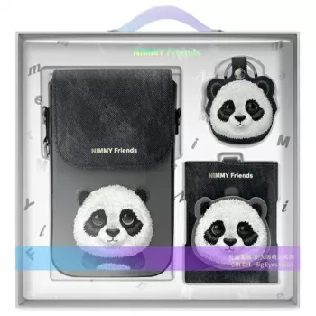 Nimmy 3v1 sada: pouzdro na telefon + peněženka + pouzdro s trackerem, černá, Big Eyed Pet 2.0 Panda