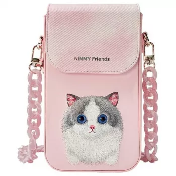 Sada Nimmy 3v1 crossbody pouzdro na telefon, peněženka a držák na tracker růžová Big Eyed Pet 2.0 Cat