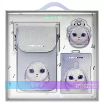 Sada Nimmy 3v1 pouzdro na telefon, peněženka a pouzdro na lokátor fialová Big Eyed Pet 2.0 Rabbit