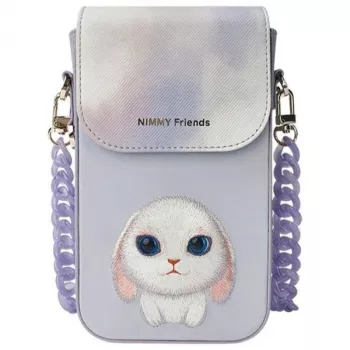Sada Nimmy 3v1 pouzdro na telefon, peněženka a pouzdro na lokátor fialová Big Eyed Pet 2.0 Rabbit