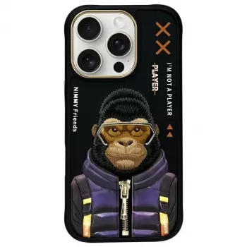Nimmy Cool&Cute 2.0 Monkey zadní kryt pro Apple iPhone 16 Pro, černý, TPU