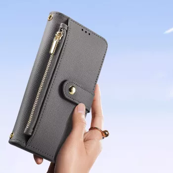 DUXDUCIS Lawa kožené peněženkové pouzdro pro Samsung Galaxy S25+ s odnímatelnou magnetickou peněženkou - šedé