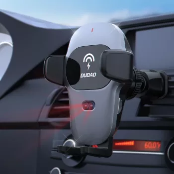 Dudao držák telefonu do auta s vestavěnou Qi bezdrátovou nabíječkou 15W šedý (F20xs)