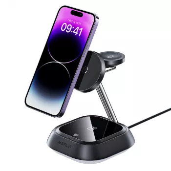 ACEFAST E16 3v1 bezdrátová nabíjecí stanice 15W pro telefon / sluchátka / hodinky – černá