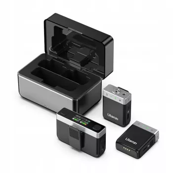 Bezdrátový lavalier mikrofonní systém Ulanzi AM-18 (2 vysílače, 1 přijímač) s úložištěm 8 GB, dosah 100 m, 2,4 GHz