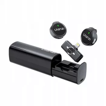Dvojitý bezdrátový lavalier mikrofon ULANZI A21 pro iPhone Lightning, dosah 100 m, nabíjecí pouzdro