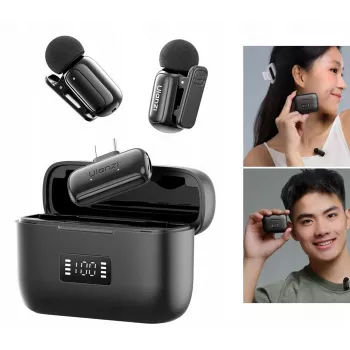 Sada bezdrátových lavalier mikrofonů ULANZI A200 Mini Mic - 2 vysílače, USB-C, dosah 100 m, černá