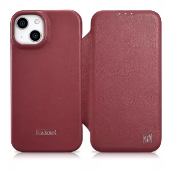 Kožené pouzdro Icarer CE Premium Leather Folio pro iPhone 14 Plus s magnetickou klopou MagSafe, červené (WMI14220715-RD)