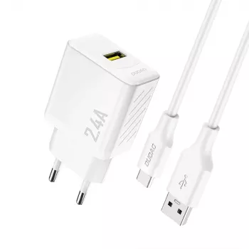 Dudao A23TEU 12W USB-A Wall Charger with 1m USB-A to USB-C Cable, White