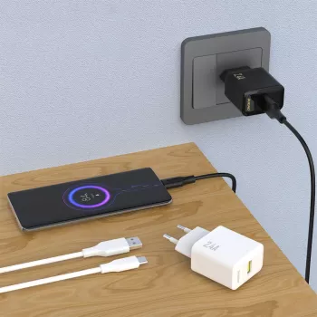 Dudao A23TEU 12W USB-A Wall Charger with 1m USB-A to USB-C Cable, Black