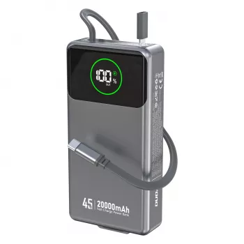 Powerbanka Dudao K31 Pro 45W 20000mAh s vestavěným výsuvným kabelem USB-C – šedá