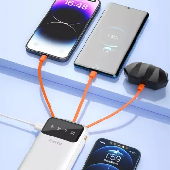 Dudao K6Pro+ Power Bank 20000mAh with 4 Built-in Cables USB-C, Micro USB, Lightning, USB-A (Input) - White