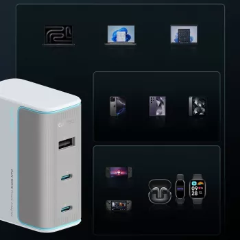 CUKTECH AD1003EU 100W GaN nástěnná nabíječka 2x USB-C + USB-A s kabelem – bílá