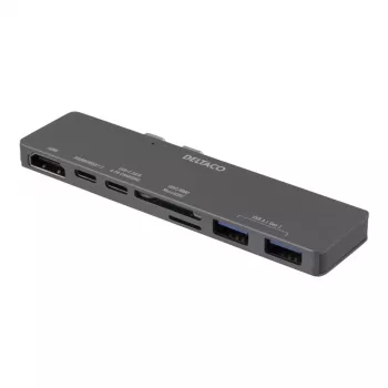 DELTACO USBC-1290 Thunderbolt 3 dokovací stanice - stříbrná - 40 Gbit/s - 4K Ultra HD