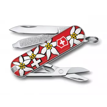 Kapesní nůž Victorinox Classic SD Printed, design Edelweiss, 58 mm, červený (0.6223.840)
