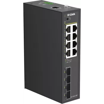 Průmyslový smart managed switch D-Link DIS-210G-12UP, 12portový Gigabit, 8 PoE+, 240W, montáž na DIN lištu/stěnu