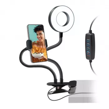 SBS otočný LED kruhový stolní klip 10 cm 3 světelné režimy černý