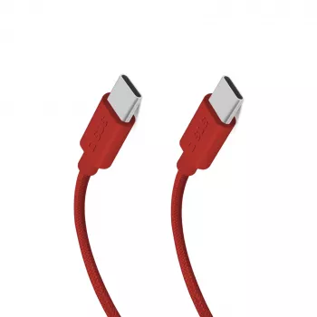SBS TECABLETISSUETCCR kabel USB-C na USB-C 1,5 m 60W opletený červený