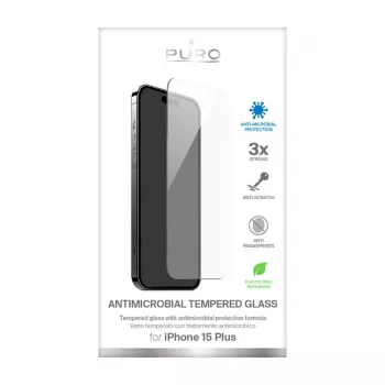 PURO antibakteriální ochranné sklo pro displej Apple iPhone 15 Plus
