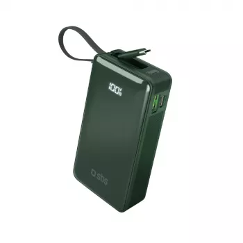 SBS Power Bank 10000 mAh s vestavěným kabelem USB-C zelená