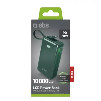 SBS Power Bank 10000 mAh s vestavěným kabelem USB-C zelená