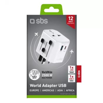 SBS TEADAPTUSBTCUNI univerzální cestovní adaptér USB-C USB-A bílý