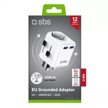 SBS univerzální cestovní adaptér EU 2x USB-A bílý