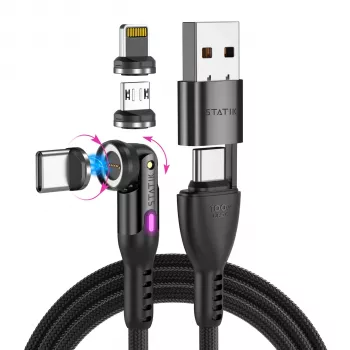 STATIK 360Pro opletený otočný 6v1 kabel se 3 magnetickými hroty černý 2m