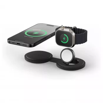Satechi OntheGo 2-in-1 bezdrátová nabíječka s Qi2, černá, 15W, ST-QTG21K