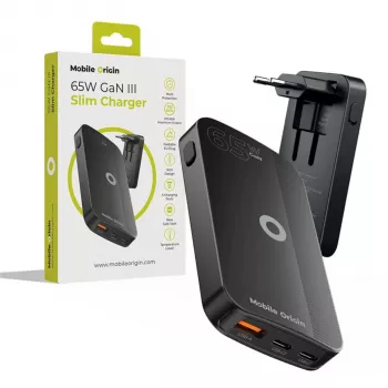 Mobile Origin 65W GaN Slim Dual USB-C Single USB-A černá nástěnná nabíječka