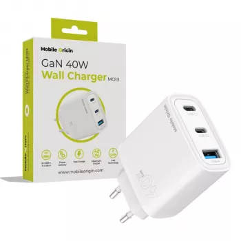 Mobile Origin 40W GaN nabíječka MO13 bílá 1x USB-A + 2x USB-C
