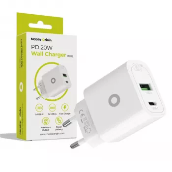 Mobile Origin PD20W nástěnná nabíječka MO12 bílá 1x USB-A + 1x USB-C