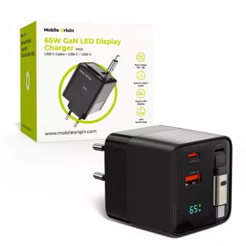 Mobile Origin 65W GaN nabíječka USB-C odnímatelný kabel + USB-A 75 cm