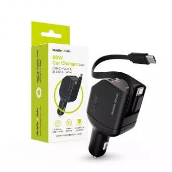 Autonabíječka Mobile Origin 90W CA22 USB-C+USB-A se 2 kabely 60 cm
