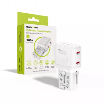 Mobile Origin 45W cestovní adaptér EU/US/UK/AU PW26, bílý
