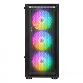 Rampage SHIVA Mid Tower PC skříň s oknem z tvrzeného skla a 4x 120mm Rainbow RGB ventilátory, černá