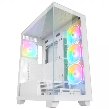 Rampage Hydra V1 Mid-Tower PC skříň, bílá, 4x 120mm ARGB ventilátory, USB-C/USB-A, ARGB hub, tvrzené sklo