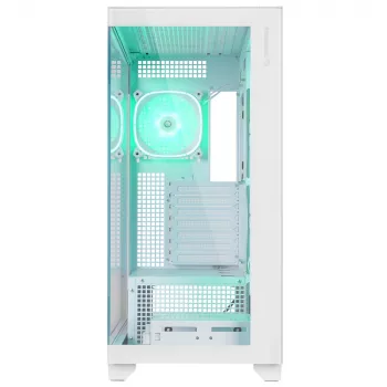 Rampage Hydra V1 Mid-Tower PC skříň, bílá, 4x 120mm ARGB ventilátory, USB-C/USB-A, ARGB hub, tvrzené sklo