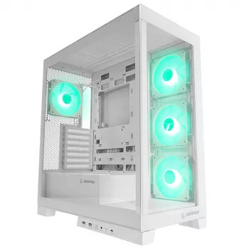 Rampage Hydra V2 Mid Tower PC skříň bílá se 4x 120mm ARGB ventilátory a tvrzeným sklem