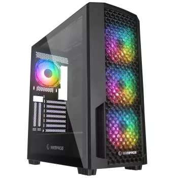Rampage Shelob Mid Tower PC skříň, 4x ARGB ventilátory, tvrzené sklo, černá