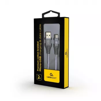 Gembird USB 2.0 Type-A Male to Micro USB-B Male Premium Cotton Braided Cable 2m Space Grey/White