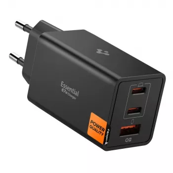 Spigen Essential EE673EU 67W GaN 3-port USB-C/USB-A nástěnná nabíječka černá