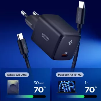 SPIGEN EE451EU ESSENTIAL 1-PORT síťová nabíječka 45W + Type-C kabel černá