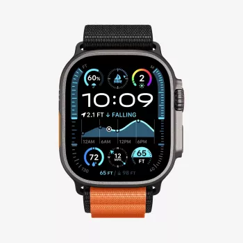 Spigen WBF1 řemínek pro Apple Watch 8 / 9 / 10 / 11 / SE / Ultra (44 / 45 / 46 / 49 mm), černá/oranžová