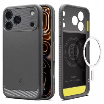 Spigen Rugged Armor Mag MagSafe pouzdro pro iPhone 17 Pro, šedé