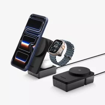 SPIGEN EF323MQ Essential 3v1 magnetická MagSafe bezdrátová nabíječka 25W Qi2 černá