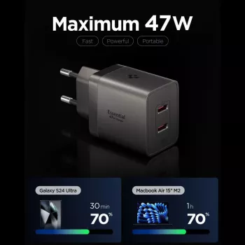 SPIGEN EE472EU-GAN Essential síťová nabíječka 2 porty 47W Gunmetal