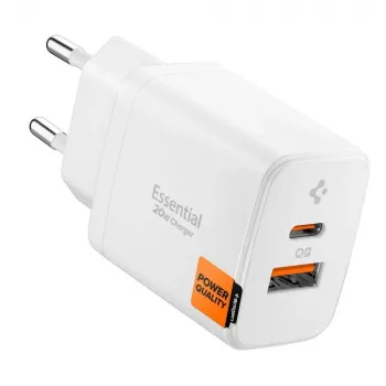 Síťová nabíječka SPIGEN ESSENTIAL EE202EU 2-PORT 20 W, bílá