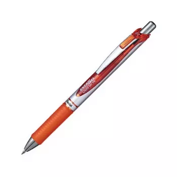 Pentel EnerGel Xm Zatahovací gelové pero - oranžový inkoust - 0,35 mm - stříbrné tělo s oranžovými akcenty - pryžový úchop - kulaté tělo